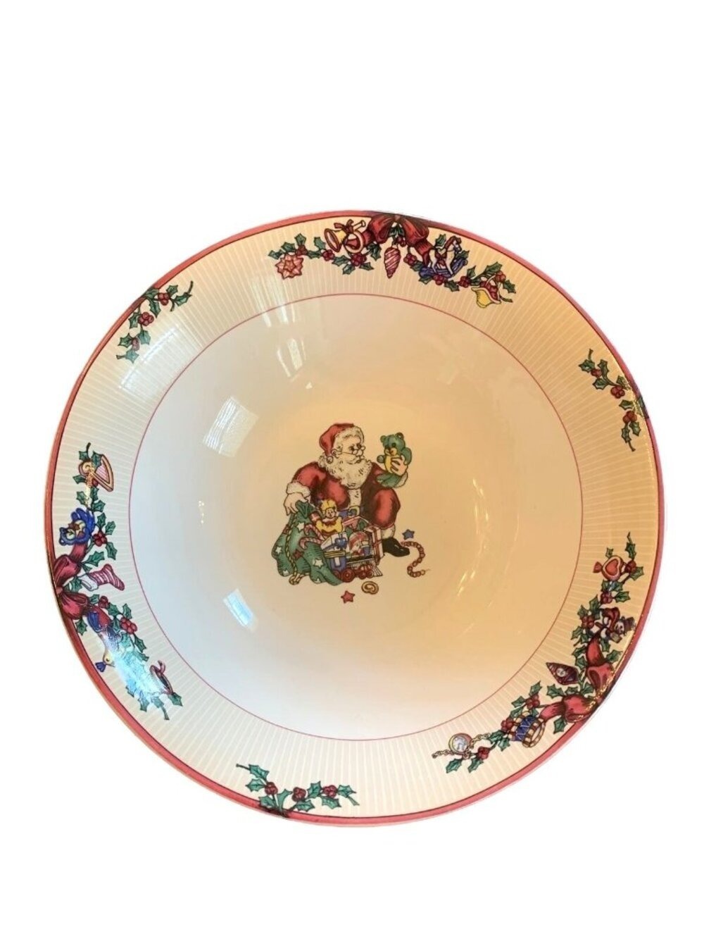 Fitz & Floyd Santas List Serving Bowl 1994 Christmas Holiday Stoneware VTG